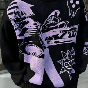 Y2K Aesthetic Anime Knitted Sweater for Trendy Summer Outfits