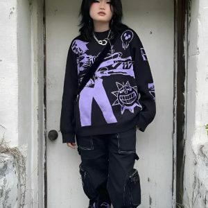 Y2K Aesthetic Anime Knitted Sweater for Trendy Summer Outfits