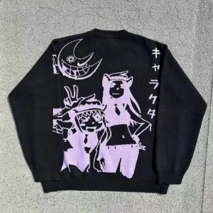 Y2K Aesthetic Anime Knitted Sweater for Trendy Summer Outfits