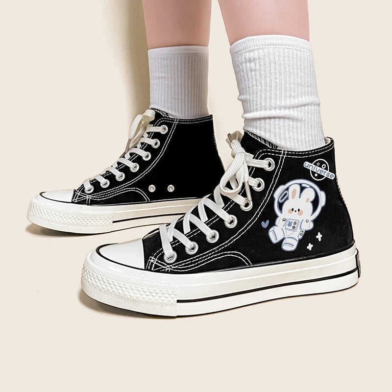 Y2K Aesthetic Astronaut Rabbit Lace-Up Canvas Shoes for Trendy Outfits