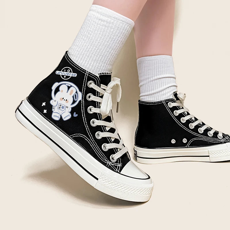 Y2K Aesthetic Astronaut Rabbit Lace-Up Canvas Shoes for Trendy Outfits