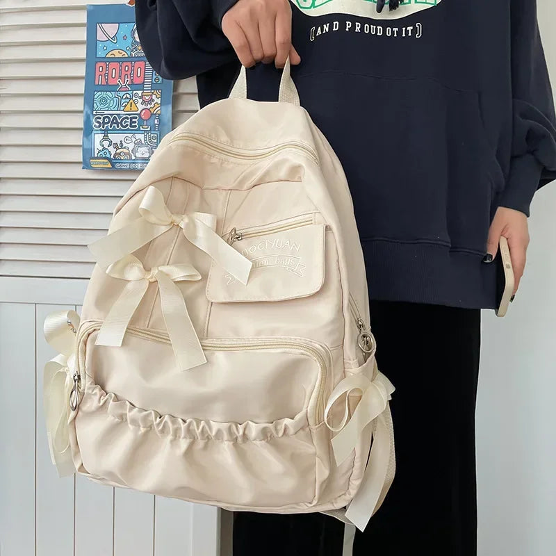 Y2K Aesthetic Bow School Backpack for Trendy Summer Outfits