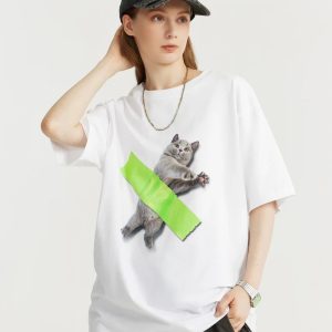 Y2K Aesthetic Cat Art Tee - Trendy Summer Outfit for Fashion Lovers