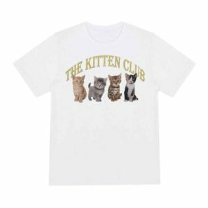 Y2K Aesthetic Cat Club T-Shirt: Trendy Grunge Style for Summer Vibes