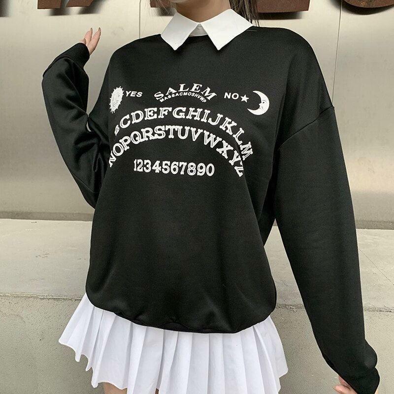 Y2K Aesthetic Dark Academia Letter Print Sweatshirt for Trendy Looks