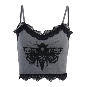 Y2K Aesthetic Death Moth Crop Top for Grunge and Summer Outfits