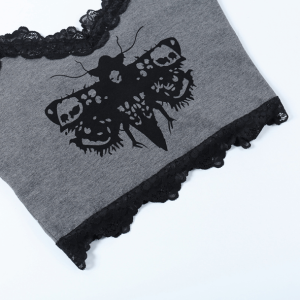 Y2K Aesthetic Death Moth Crop Top for Grunge and Summer Outfits