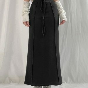 Y2K Aesthetic Drawstring Maxi Skirt for Effortless Summer Style