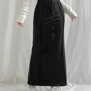 Y2K Aesthetic Drawstring Maxi Skirt for Effortless Summer Style