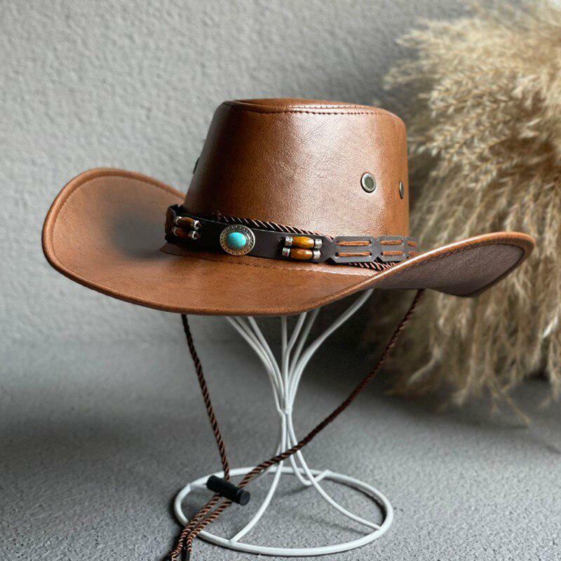 Y2K Aesthetic Faux Leather Western Hat for Trendy Summer Outfits