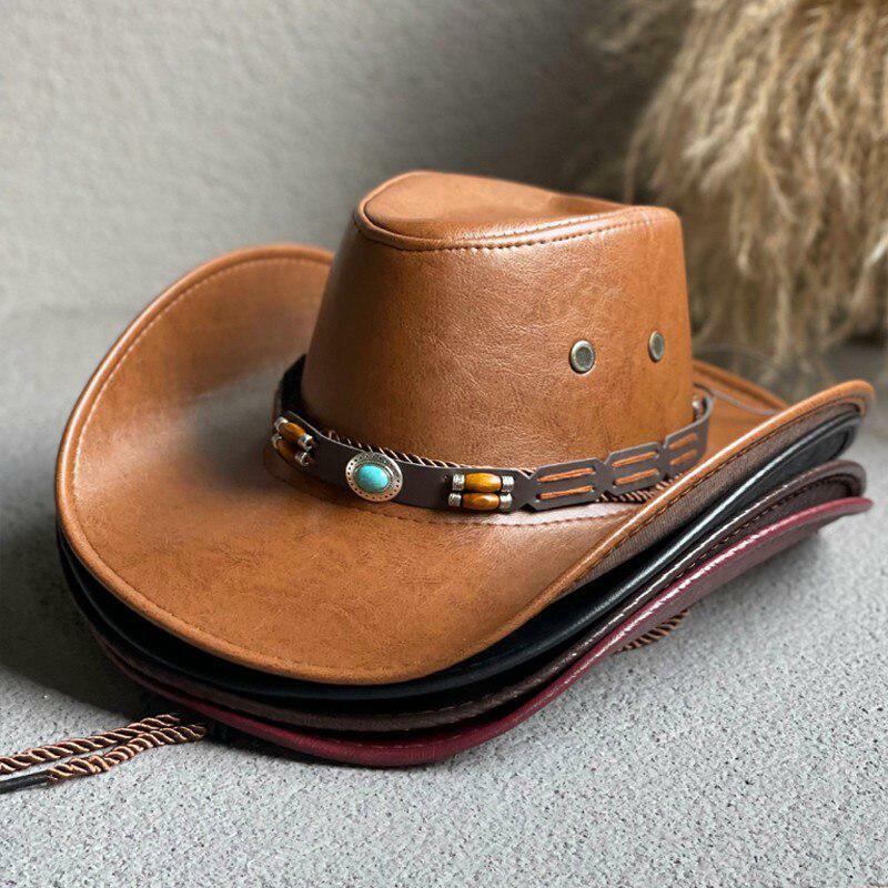 Y2K Aesthetic Faux Leather Western Hat for Trendy Summer Outfits