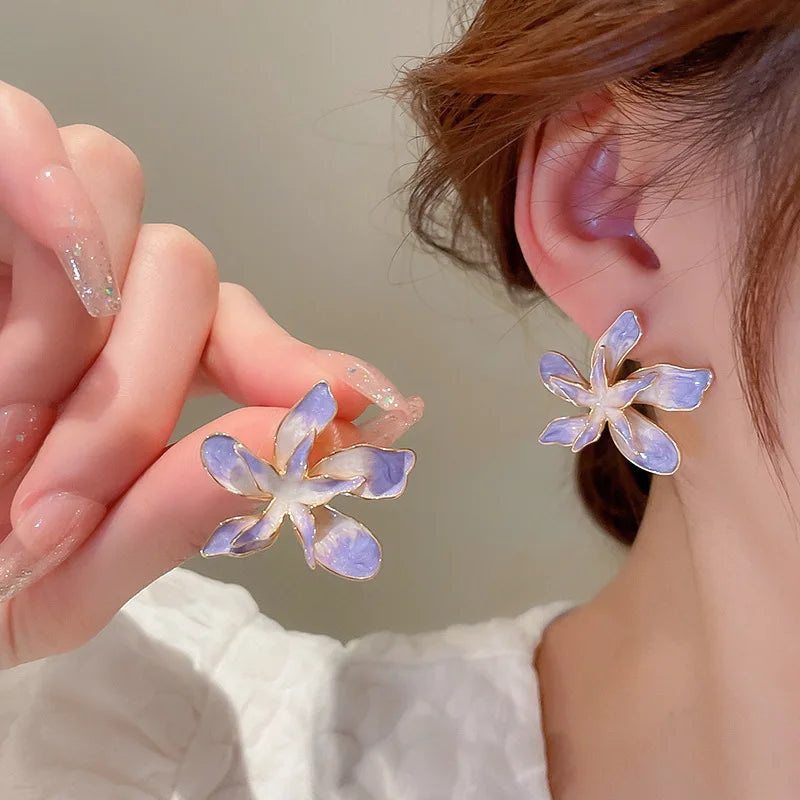 Y2K Aesthetic Flower Gold Stud Earrings for Trendy Summer Outfits