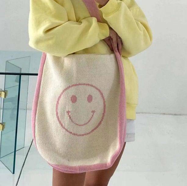 Y2K Aesthetic Happy Face Shoulder Bag for Trendy Summer Outfits