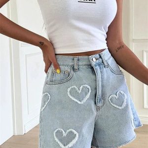 Y2K Aesthetic Heart Patch Denim Shorts for Trendy Summer Outfits