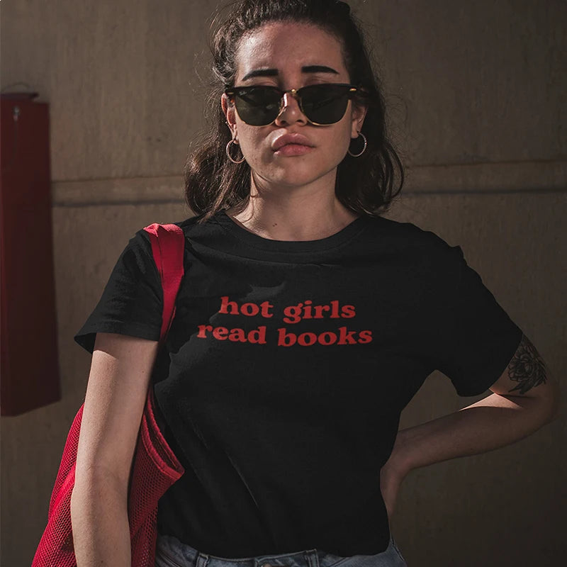 Y2K Aesthetic Hot Girls Read Books Tee - Trendy Summer Outfit