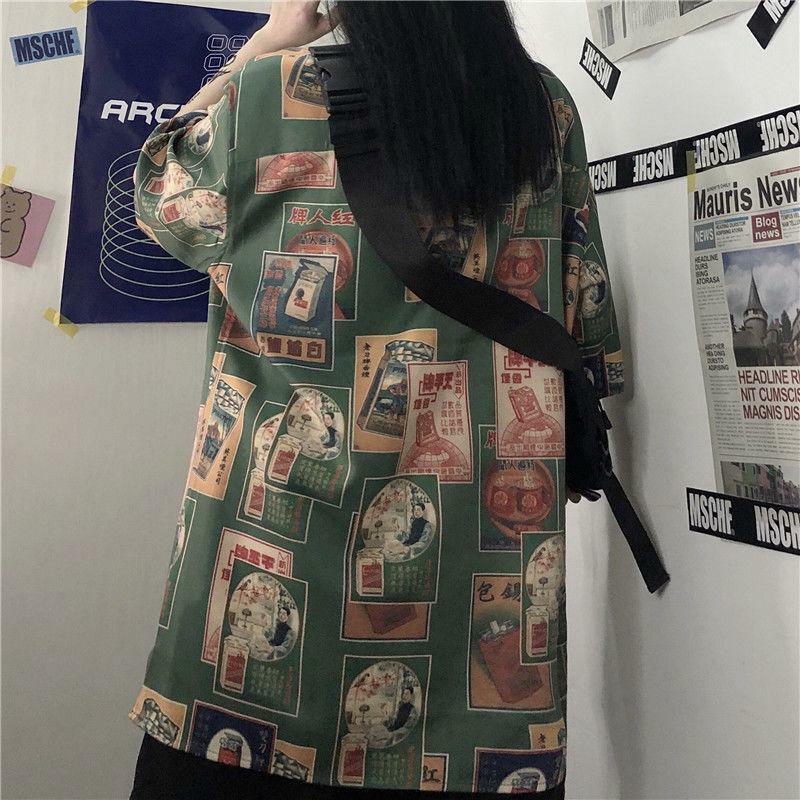 Y2K Aesthetic Japanese Figure Print Shirt for Trendy Summer Outfits