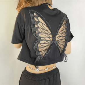 Y2K Aesthetic Open Back Butterfly T-Shirt for Trendy Summer Outfits