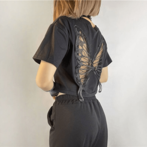 Y2K Aesthetic Open Back Butterfly T-Shirt for Trendy Summer Outfits