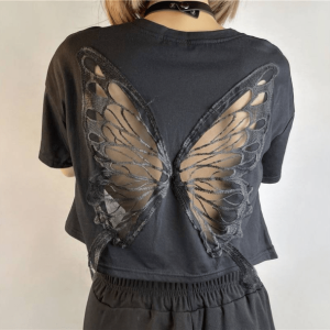 Y2K Aesthetic Open Back Butterfly T-Shirt for Trendy Summer Outfits