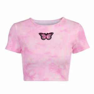 Y2K Aesthetic Pink Butterfly Crop Top for Summer Outfits and Cute Looks