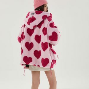 Y2K Aesthetic Pink Heart Pattern Hooded Jacket for Trendy Summer Outfits