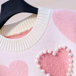 Y2K Aesthetic Pink Hearts Sweater for Trendy Summer Outfits