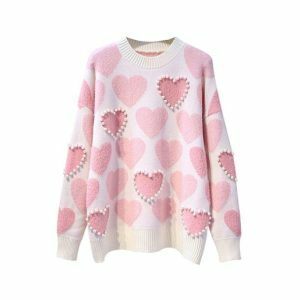 Y2K Aesthetic Pink Hearts Sweater for Trendy Summer Outfits