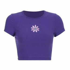 Y2K Aesthetic Purple Daisy Crop Top for Trendy Summer Outfits