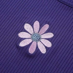 Y2K Aesthetic Purple Daisy Crop Top for Trendy Summer Outfits