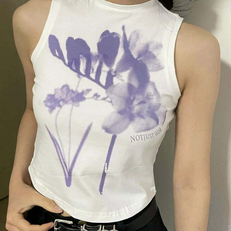 Y2K Aesthetic Purple Flowers Tank Top for Summer Outfits & Cute Looks