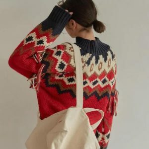 Y2K Aesthetic Retro Pattern Knitted Christmas Sweater for Festive Style