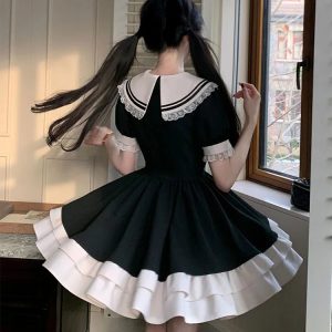 Y2K Aesthetic Sailor Collar Mini Dress for Trendy Summer Outfits