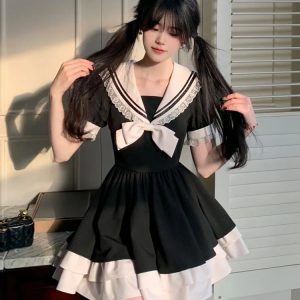 Y2K Aesthetic Sailor Collar Mini Dress for Trendy Summer Outfits