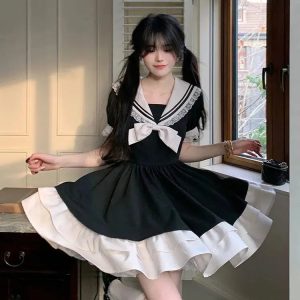 Y2K Aesthetic Sailor Collar Mini Dress for Trendy Summer Outfits