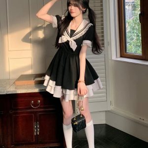 Y2K Aesthetic Sailor Collar Mini Dress for Trendy Summer Outfits