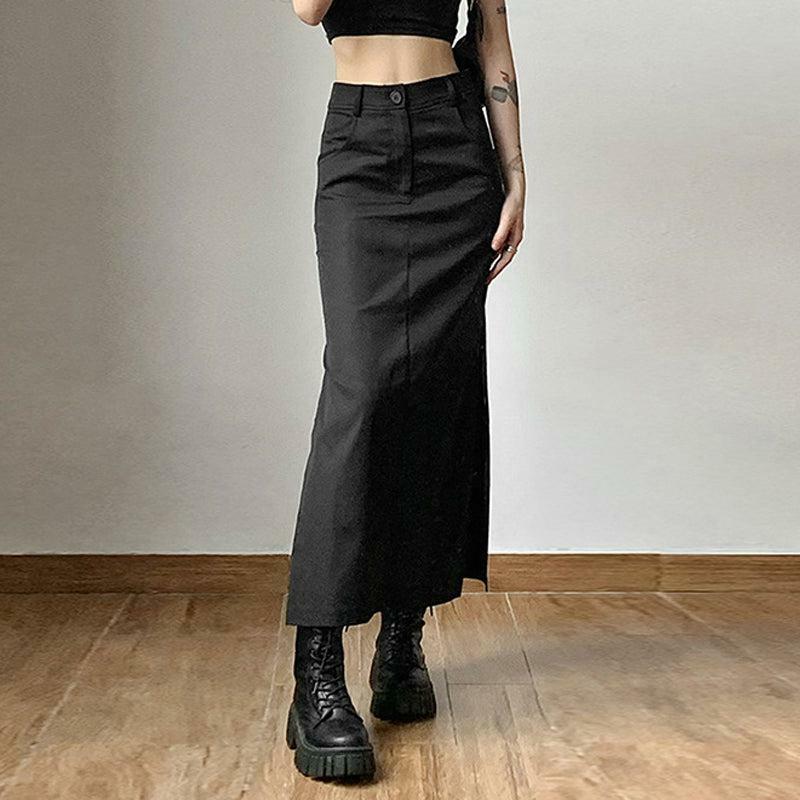 Y2K Aesthetic Side Slit Maxi Skirt for Grunge and Summer Outfits