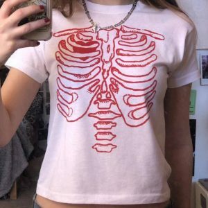 Y2K Aesthetic Skeleton T-Shirt: Grunge Style for Trendy Summer Outfits