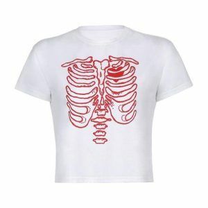 Y2K Aesthetic Skeleton T-Shirt: Grunge Style for Trendy Summer Outfits