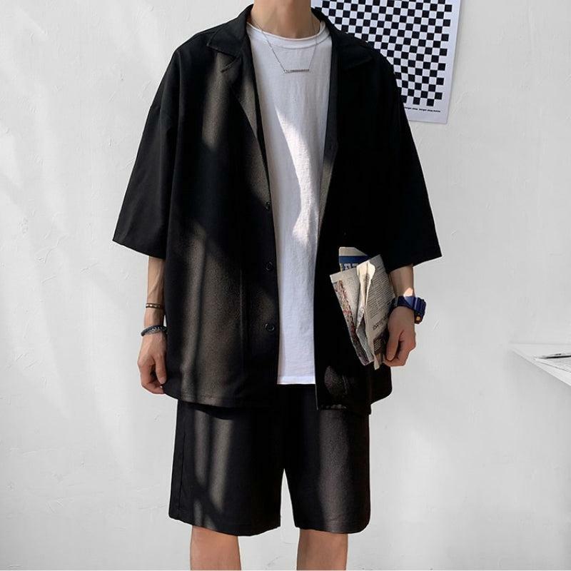 Y2K Aesthetic Soft Boy Shirt & Shorts Two-Piece Summer Outfit Set