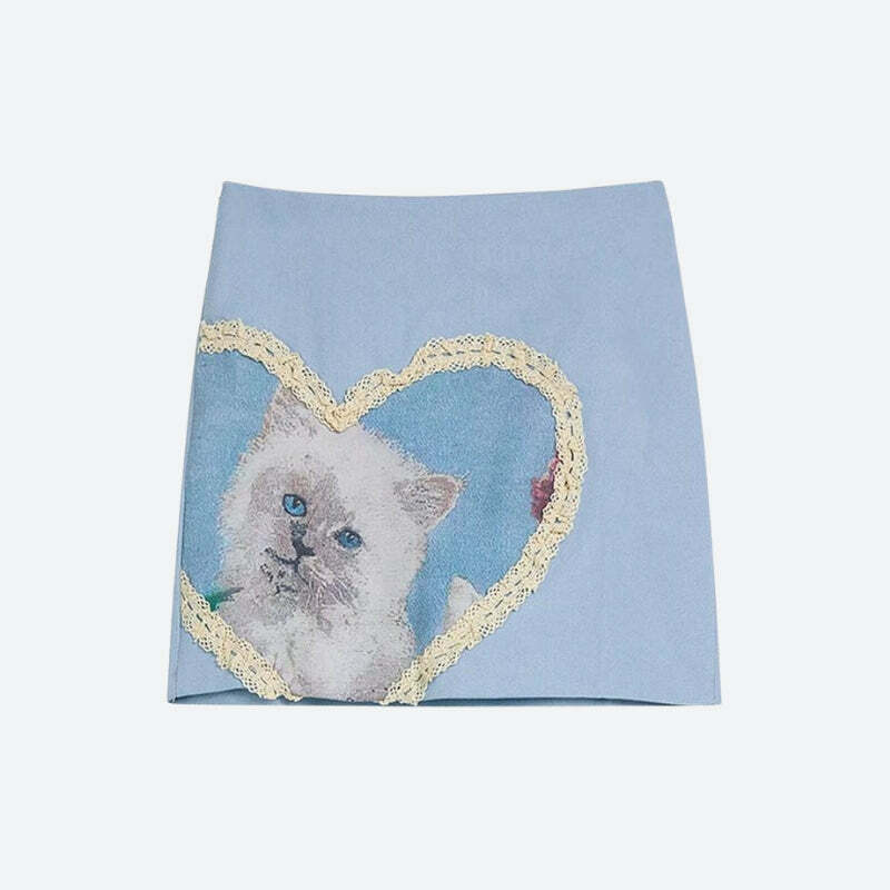 Y2K Aesthetic Soft Girl Cat Heart Mini Skirt for Cute Summer Outfits