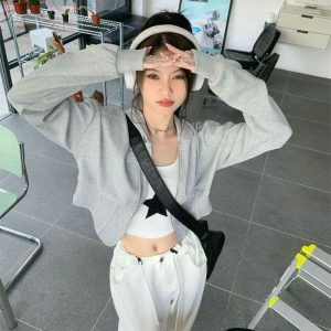 Y2K Aesthetic Soft Girl Cropped Hoodie for Trendy Summer Outfits