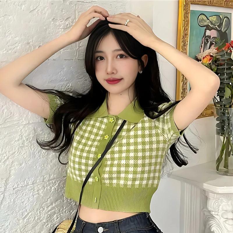 Y2K Aesthetic Soft Girl Plaid Crop Cardigan for Trendy Summer Outfits