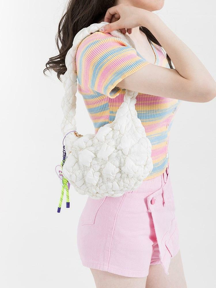 Y2K Aesthetic Soft Girl Quilted Handbag for Trendy Summer Outfits