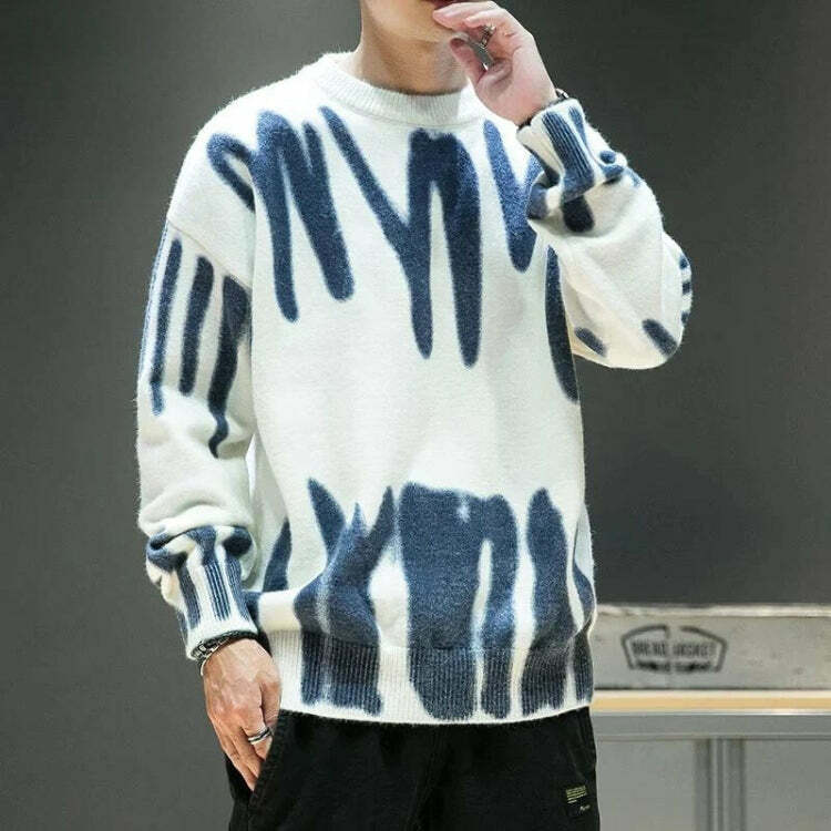 Y2K Aesthetic Spray Paint Soft Touch Knitted Sweater for Trendy Looks