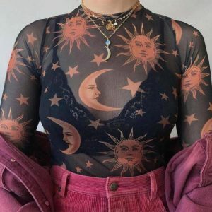 Y2K Aesthetic Sun and Moon Top: Trendy Summer Outfit Essential