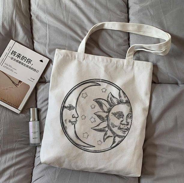 Y2K Aesthetic Sun and Moon Tote Bag for Trendy Summer Outfits