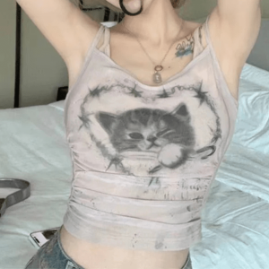 Y2K Aesthetic Sweet Kitty Crop Top for Trendy Summer Outfits