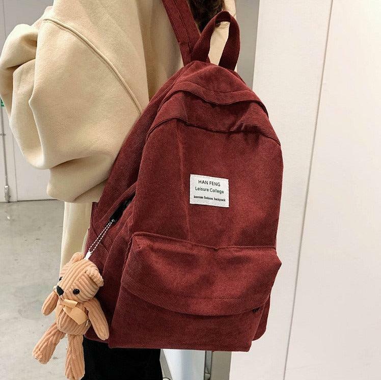 Y2K Aesthetic Teddy Bear Corduroy Backpack for Trendy Summer Outfits