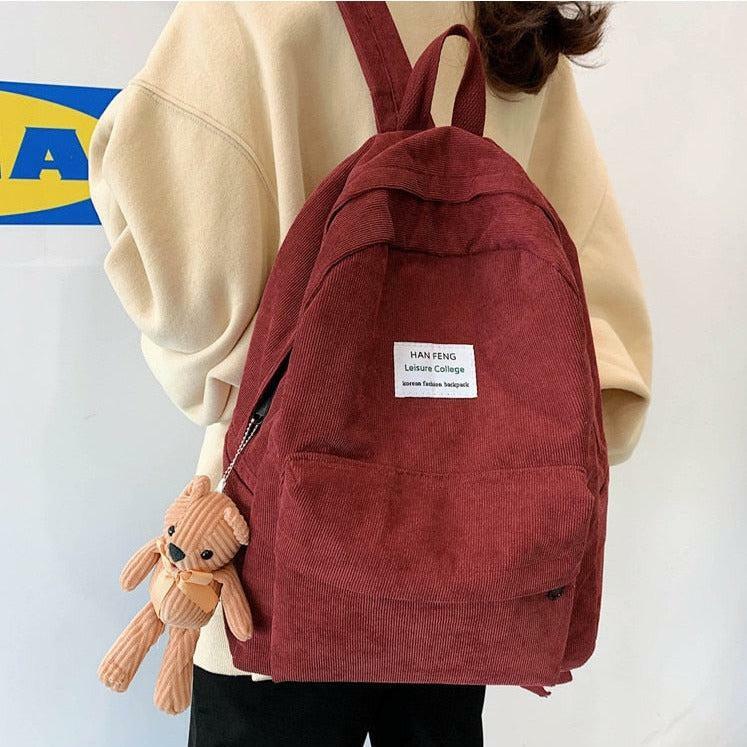 Y2K Aesthetic Teddy Bear Corduroy Backpack for Trendy Summer Outfits