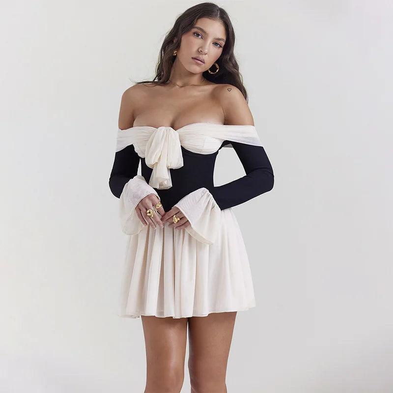 Y2K Aesthetic Tie Front Off Shoulder Corset Mini Dress for Summer Style